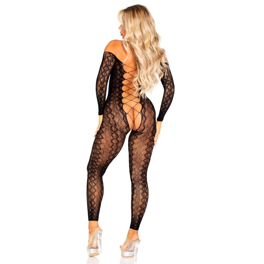 LEG AVENUE - CROTCHLESS BODYSTOCKING IN EXOTIC SNAKE LACE BLACK - Imagem de 2