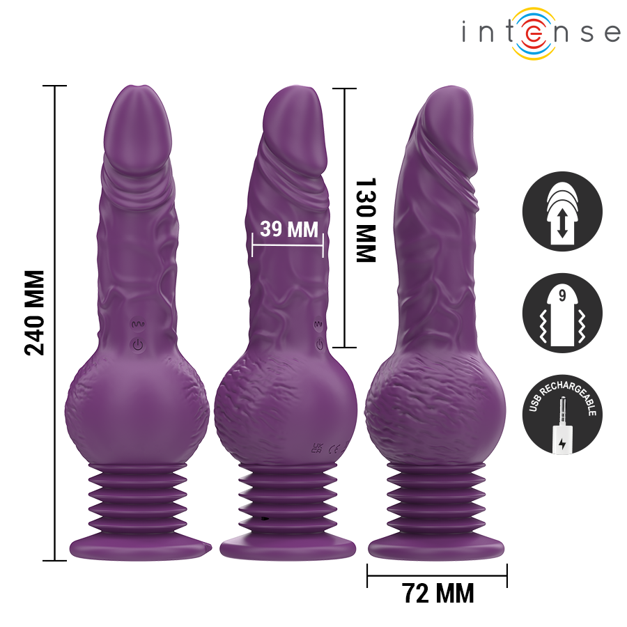 INTENSE - TATUM MULTIFUNCTION VIBRATOR WITH UP AND DOWN VIBRATION 24 CM PURPLE - Imagem de 3