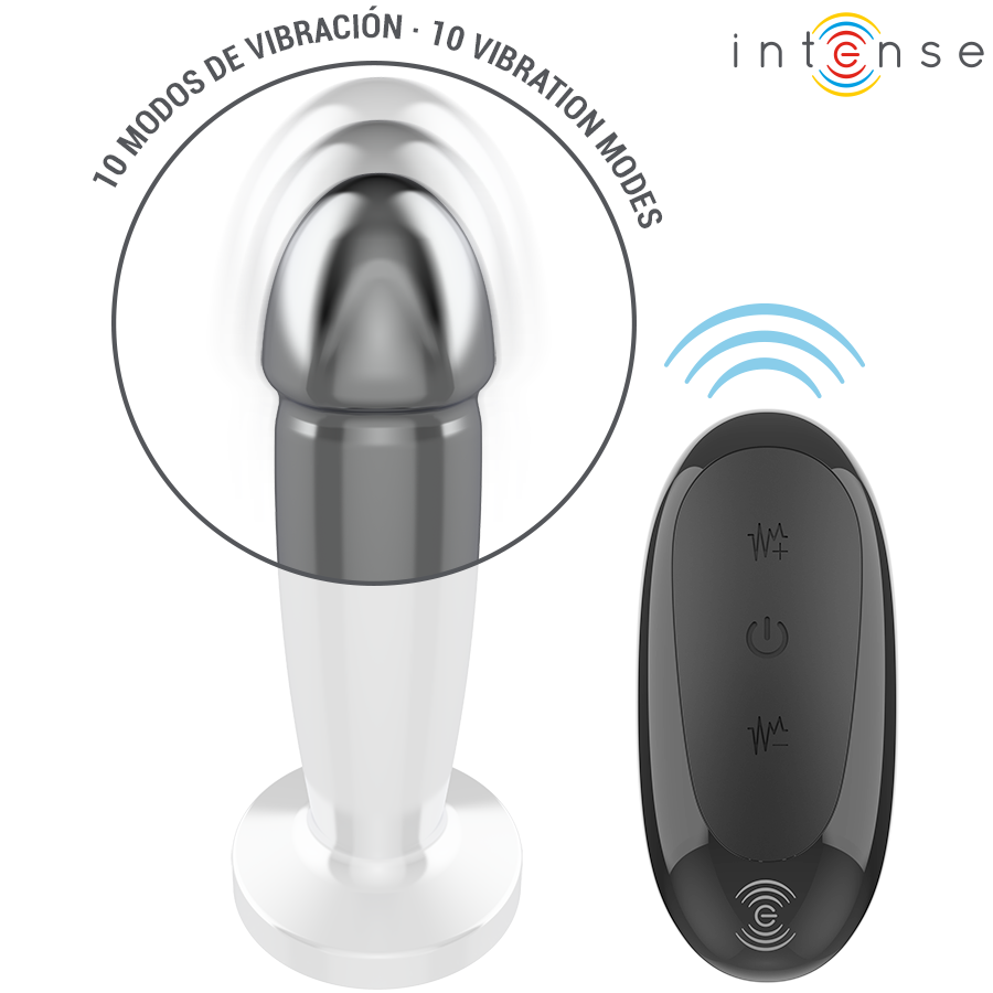 INTENSE - ANAL PLUG 10 VIBRATIONS METAL DILDO WITH REMOTE CONTROL S - Imagem de 4