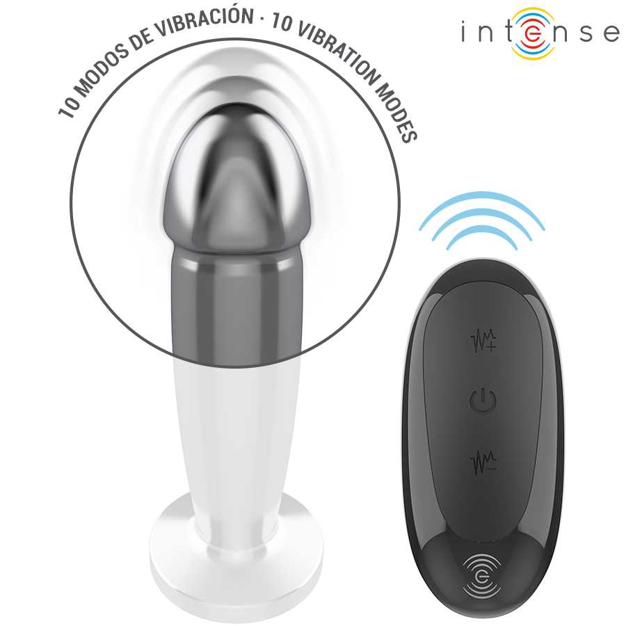 INTENSE - ANAL PLUG 10 VIBRATIONS METAL DILDO WITH REMOTE CONTROL M - Imagem de 4