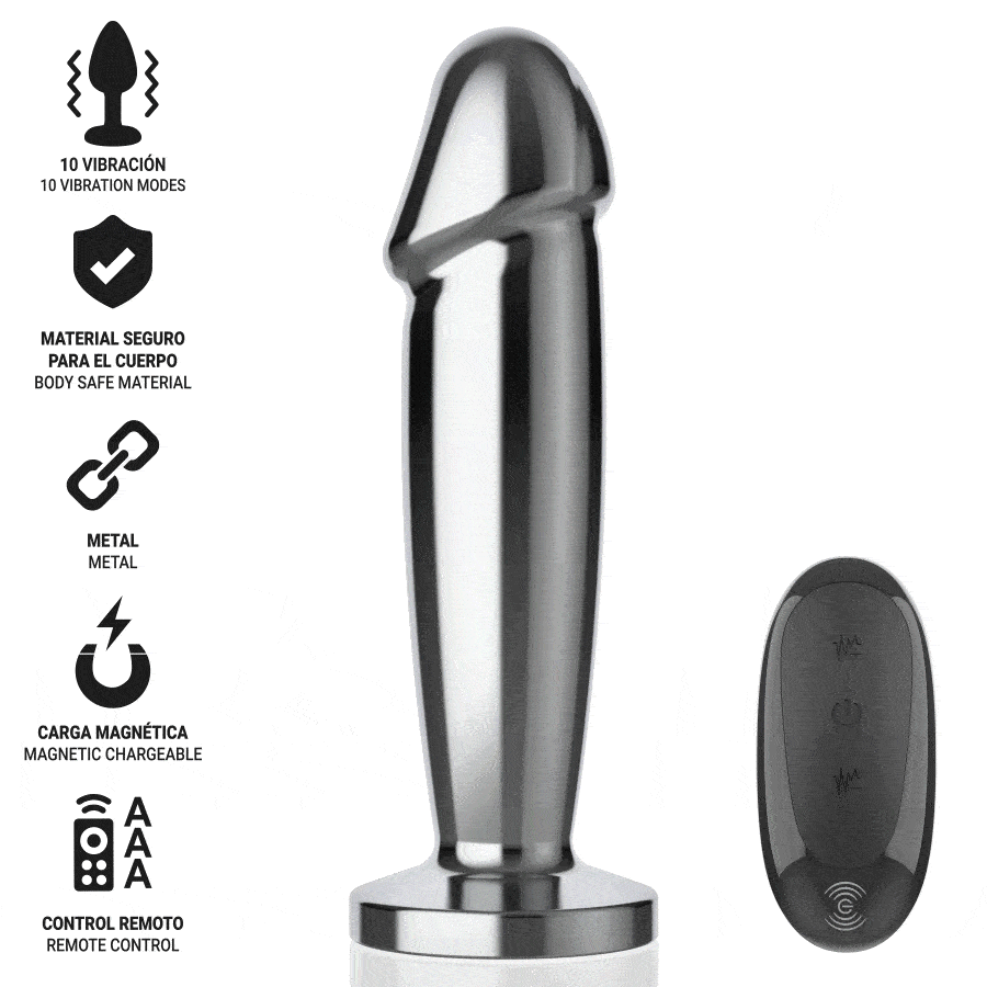 INTENSE - ANAL PLUG 10 VIBRATIONS METAL DILDO WITH REMOTE CONTROL M - Imagem de 2