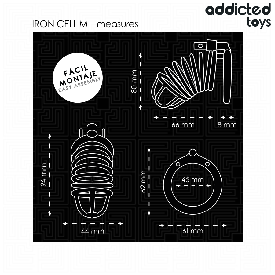 ADDICTED TOYS LOCKED - IRON CELL METAL PENIS CAGE SIZE M - Imagem de 5