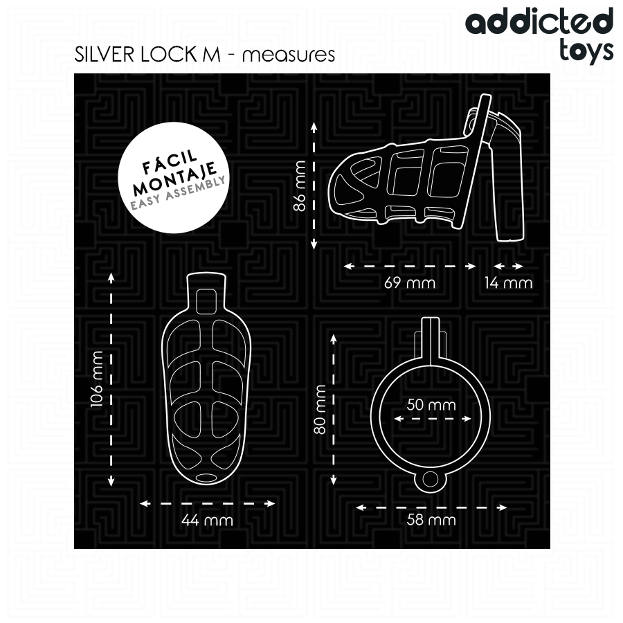 ADDICTED TOYS LOCKED - SILVER LOCK PENIS CAGE METAL SIZE M - Imagem de 5