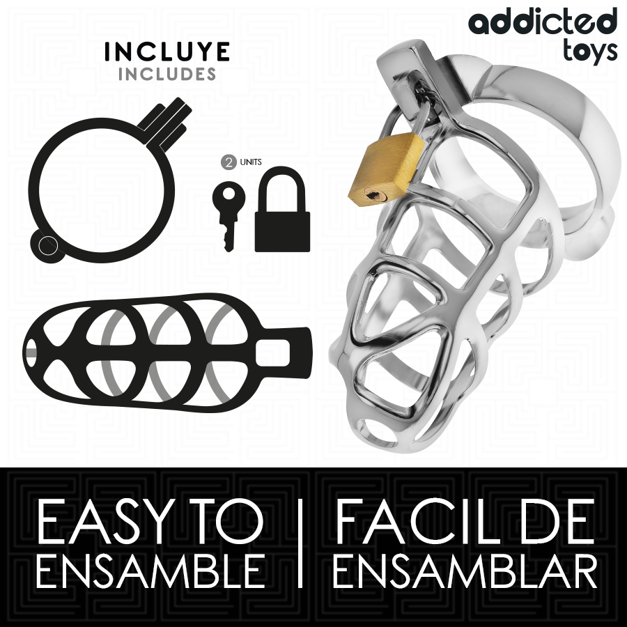 ADDICTED TOYS LOCKED - SILVER LOCK PENIS CAGE METAL SIZE M - Imagem de 4