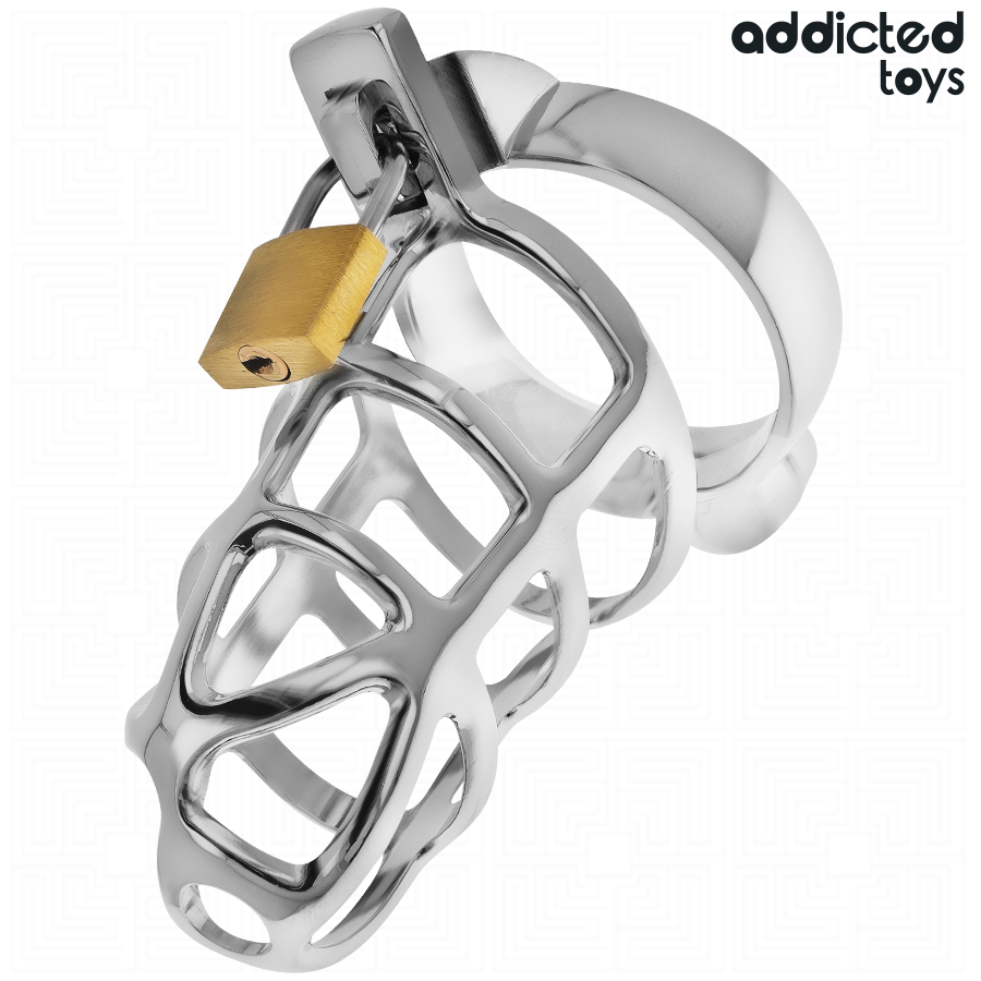 ADDICTED TOYS LOCKED - SILVER LOCK PENIS CAGE METAL SIZE M - Imagem de 2