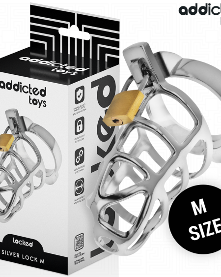 ADDICTED TOYS LOCKED - SILVER LOCK PENIS CAGE METAL SIZE M