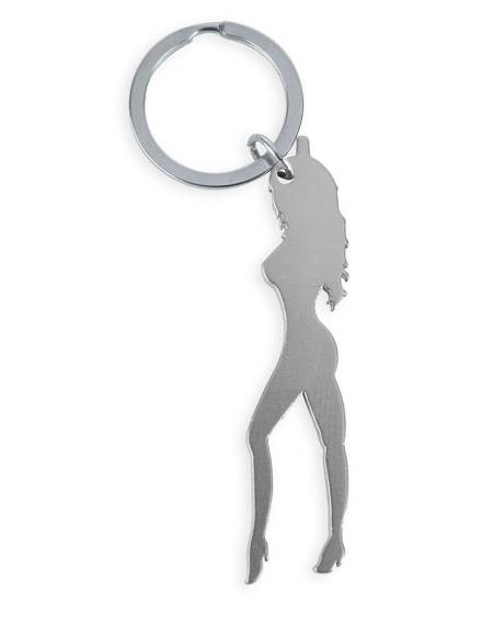 DIABLO PICANTE - KEYRING WITH FEMALE SILHOUETTE IN SILVER COLOR WITH BEER OPENER