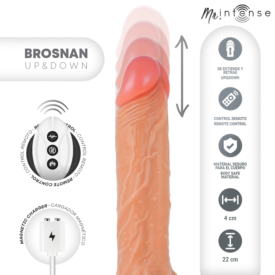 MR INTENSE - BROSNAN REALISTIC MULTIFUNCTIONAL WITH VIBRATION, UP AND DOWN REMOTE CONTROL, 22 CM - OR - 4 CM - Imagem de 3