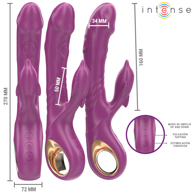 INTENSE - HALLE MULTIFUNCTION VIBRATOR WITH DOLPHIN STIMULATING TONGUE PURPLE - Imagem de 3