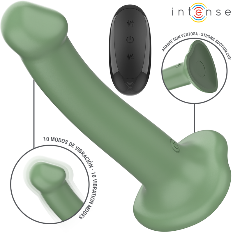 INTENSE - BECCA VIBRATOR WITH SUCTION CUP 10 VIBRATIONS GREEN REMOTE CONTROL - Imagem de 2