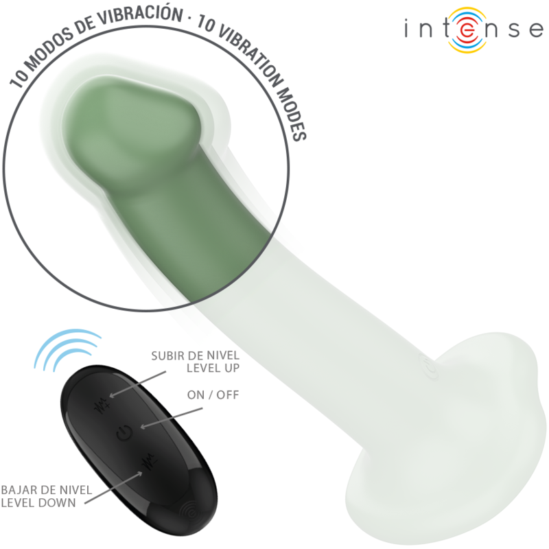 INTENSE - BECCA VIBRATOR WITH SUCTION CUP 10 VIBRATIONS GREEN REMOTE CONTROL - Imagem de 4