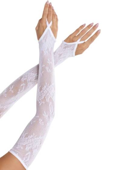 LEG AVENUE - EXTRA LONG FLORAL LACE ARM WARMER GLOVES WHITE