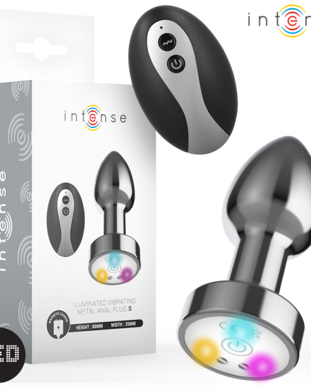INTENSE - VIBRATING METAL ANAL PLUG WITH LED LIGHTS AND REMOTE CONTROL - SIZE S
