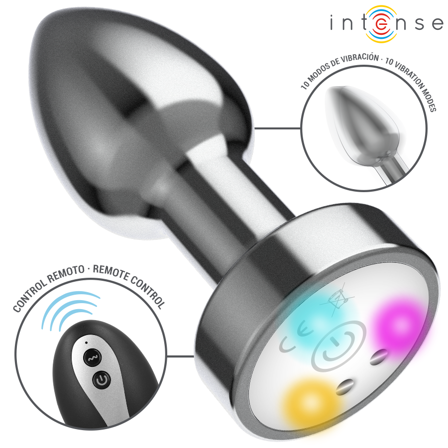 INTENSE - VIBRATING METAL ANAL PLUG WITH LED LIGHTS AND REMOTE CONTROL - SIZE S - Imagem de 2