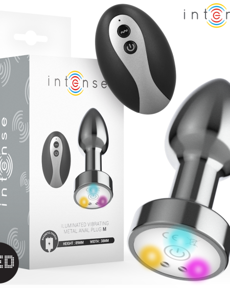 INTENSE - VIBRATING METAL ANAL PLUG WITH LED LIGHTS AND REMOTE CONTROL - SIZE M