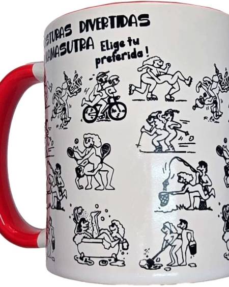 DIABLO PICANTE - WHITE KAMASUTRA POSITIONS MUG WITH RED HANDLE 370 ML