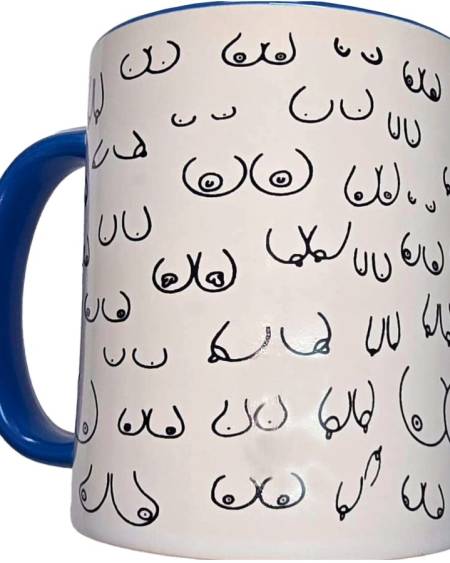 DIABLO PICANTE - WHITE BOOBS MUG WITH BLUE HANDLE 370 ML