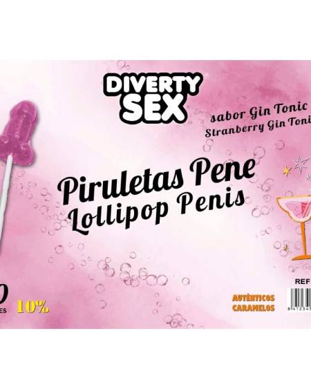 DIABLO GOLOSO - 50 PENIS LOLLIPOPS GIN TONIC STRAWBERRY FLAVOR 10% ALCOHOL