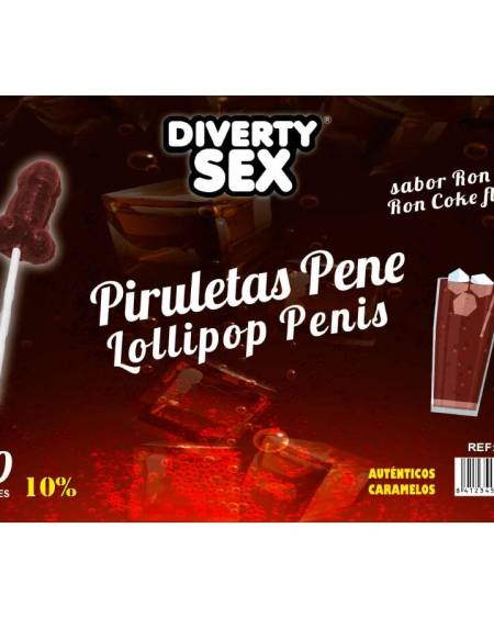 DIABLO GOLOSO - 50 PENIS LOLLIPOPS RON COLA FLAVOR 10% ALCOHOL