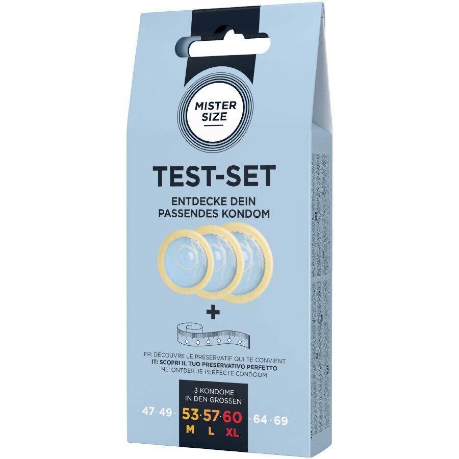 MISTER SIZE - TEST SET 3 DIFFERENT SIZED CONDOMS + MEASURING TAPE - Imagem de 3