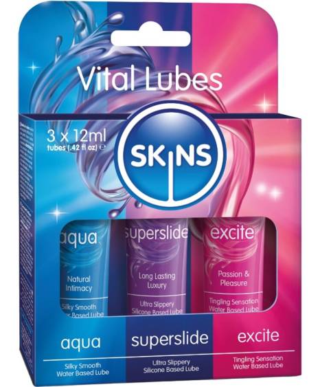 SKINS - VITAL LUBES KIT AQUA, SUPERSLIDE  EXCITE LUBRICANTS 3 x 12 ML