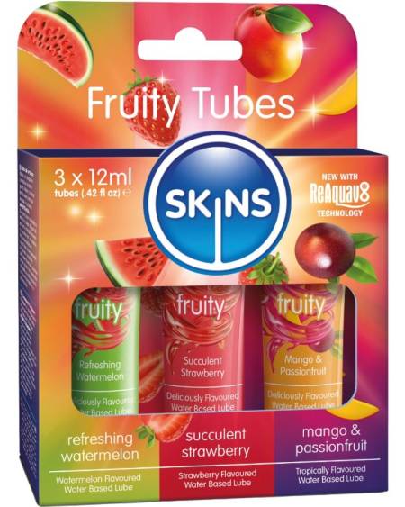 SKINS - FRUITY LUBES KIT WATERMELON, STRAWBERRY  MANGO LUBRICANTS 3 x 12 ML