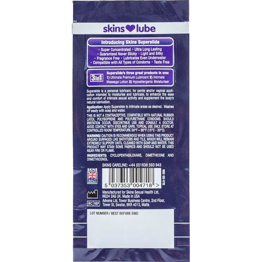 SKINS - SUPERSLIDE SILICONE-BASED LUBRICANT SINGLE-DOSE 5 ML - Imagem de 2
