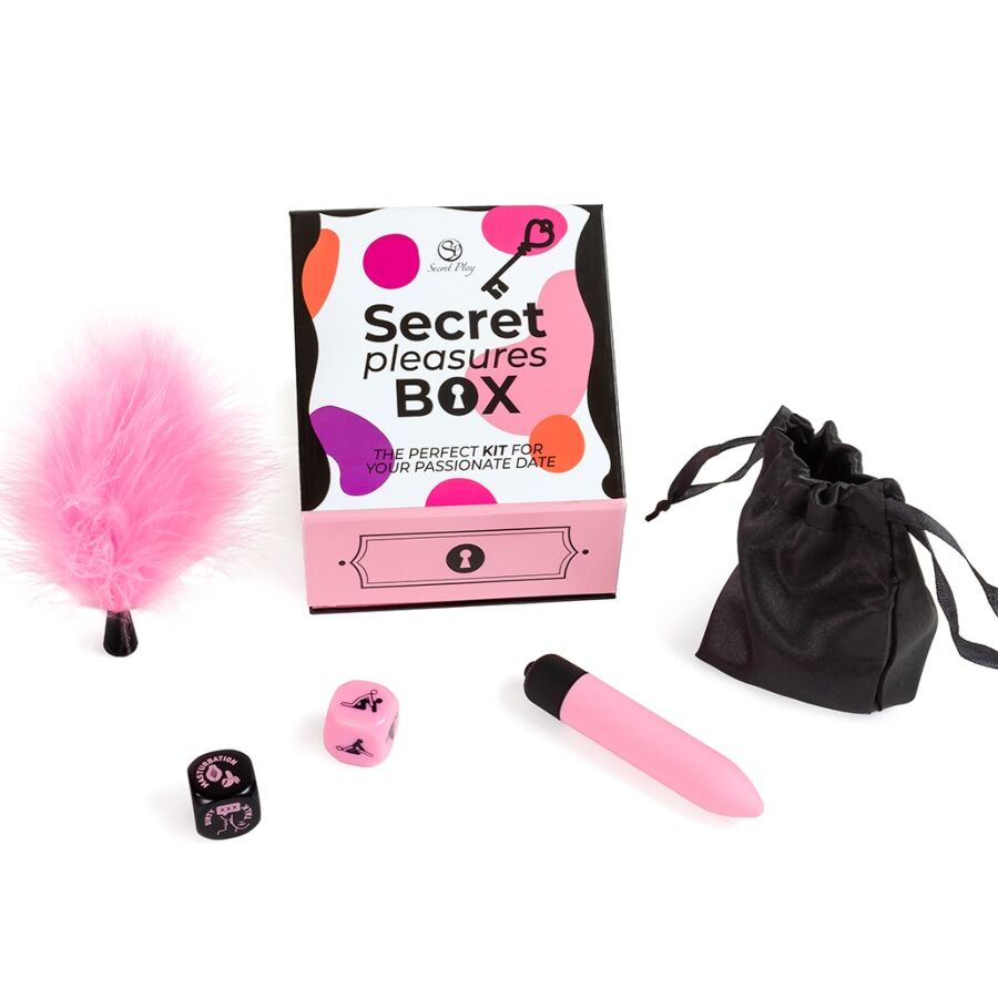 SECRET PLAY - PLEASURES BOX FOR COUPLES: DICE + VIBRATING BULLET + FEATHER PEN - Imagem de 2