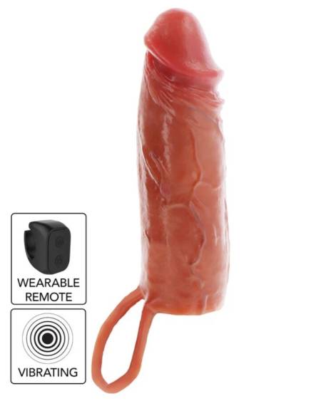 GET REAL - HYDRATED SKIN SILICONE VIBRATING PENIS SLEEVE CARAMEL 16 CM