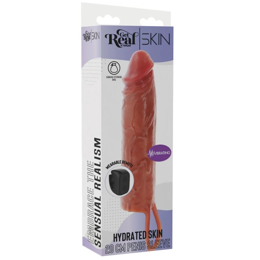 GET REAL - HYDRATED SKIN SILICONE VIBRATING PENIS SLEEVE CARAMEL 20 CM - Imagem de 5
