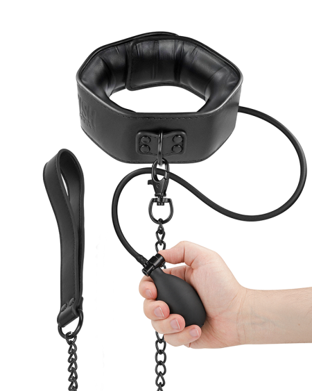 FETISH SUBMISSIVE BONDAGE - INFLATABLE STRANGLING COLLAR WITH CHAIN