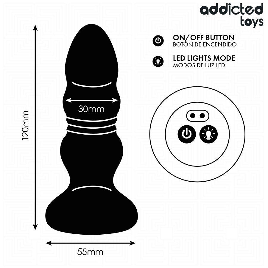ADDICTED TOYS - THRUSTING VIBRATING ANAL PLUG, LED LIGHT REMOTE CONTROL - Imagem de 5