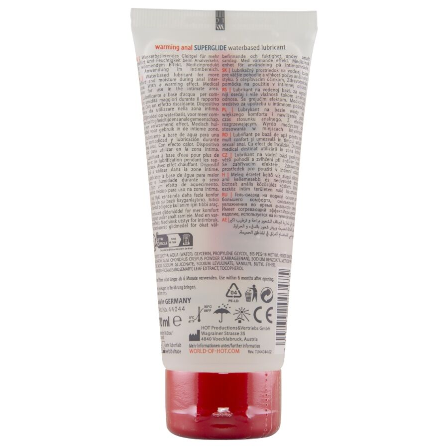 HOT - ANAL SUPERGLIDE WARMING LIQUID PLEASURE WATERBASED LUBRICANT 100 ML - Imagem de 2