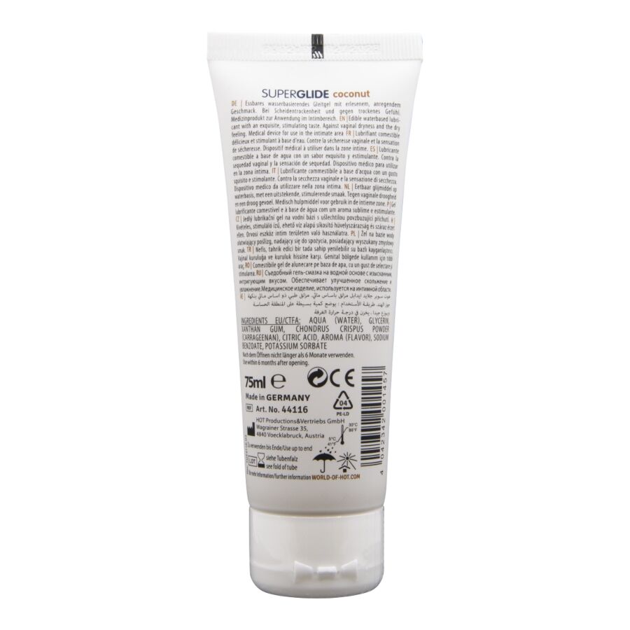HOT - SUPERGLIDE EDIBLE LUBRICANT WATERBASED COCONUT 75 ML - Imagem de 2