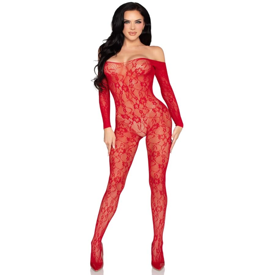 LEG AVENUE - 89366 LACE LINGERIE BODYSTOCKING RED - ONE SIZE - Imagem de 5