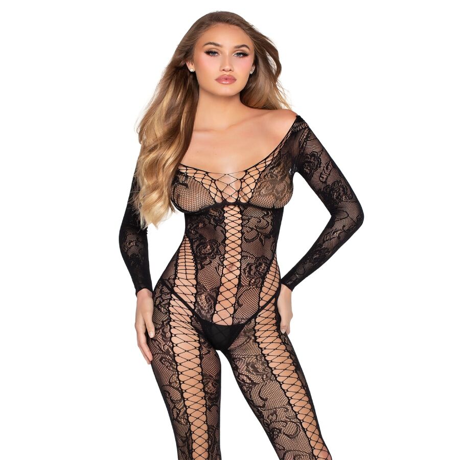 LEG AVENUE - 89369 NET LACE JUMPSUIT BLACK - ONE SIZE