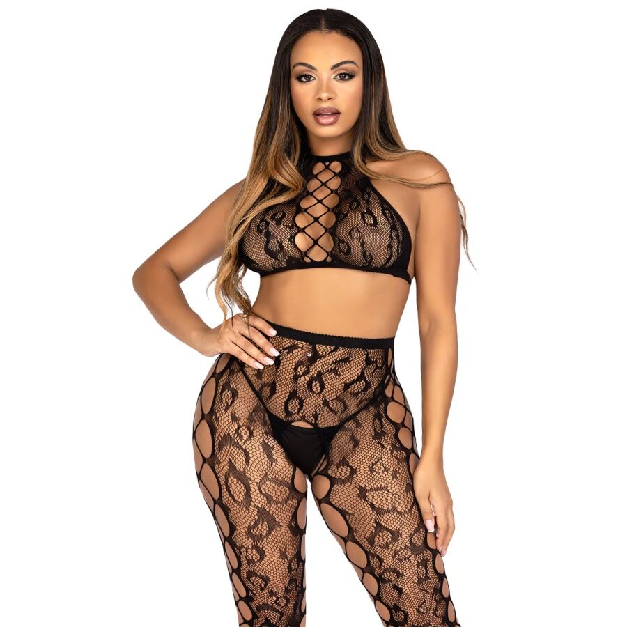 LEG AVENUE - 89372 CROP TOP CROTCHLESS TIGHTS BLACK - ONE SIZE