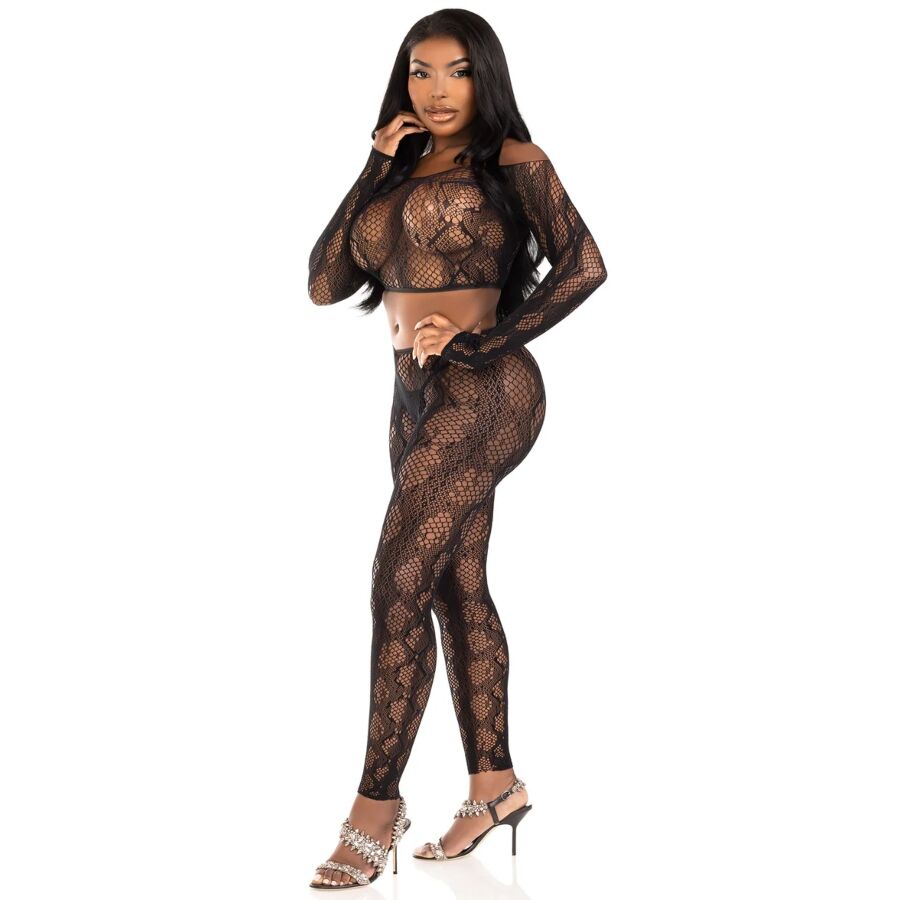 LEG AVENUE - 89373 PYTHON CROP TOP FOOTLESS TIGHTS BLACK - ONE SIZE - Imagem de 3