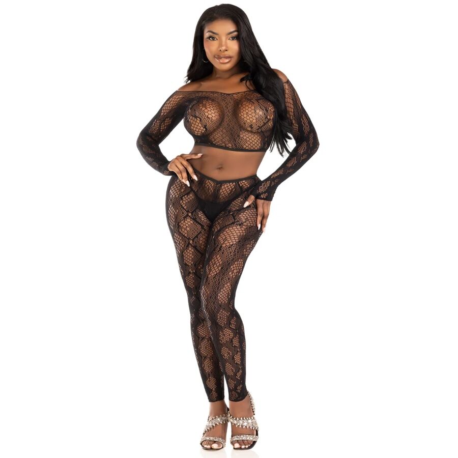 LEG AVENUE - 89373 PYTHON CROP TOP FOOTLESS TIGHTS BLACK - ONE SIZE - Imagem de 4