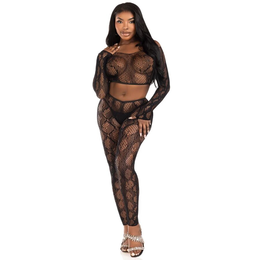 LEG AVENUE - 89373 PYTHON CROP TOP FOOTLESS TIGHTS BLACK - ONE SIZE - Imagem de 5