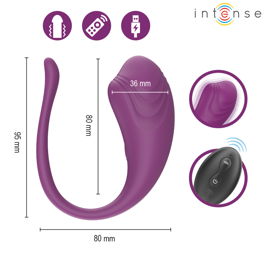 INTENSE - OLIVIA PURPLE VIBRATING EGG WITH REMOTE CONTROL - Imagem de 5