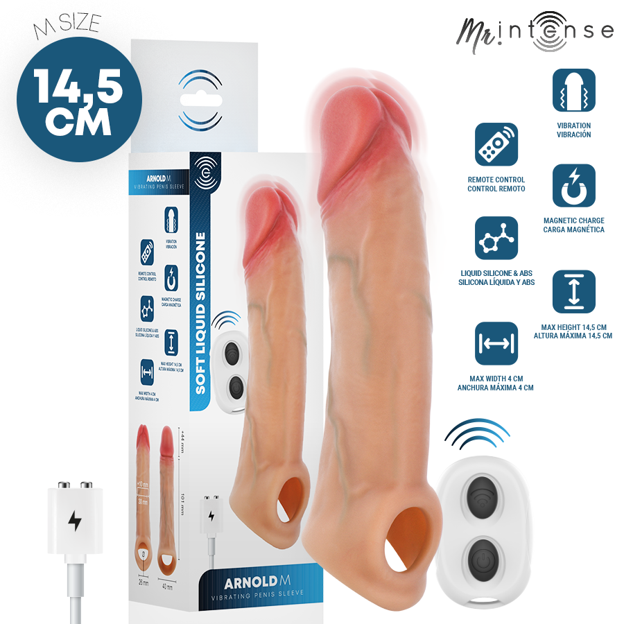 MR INTENSE - ARNOLD M VIBRATOR SILICONE PENIS SLEEVE WITH REMOTE CONTROL 14.5 CM -Ø- 4 CM