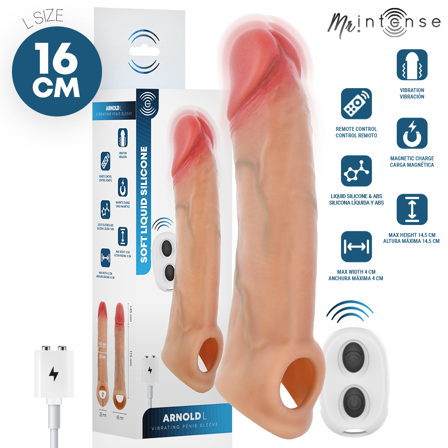 MR INTENSE - ARNOLD L VIBRATOR SILICONE PENIS SLEEVE WITH REMOTE CONTROL 16 CM -Ø- 4.5 CM