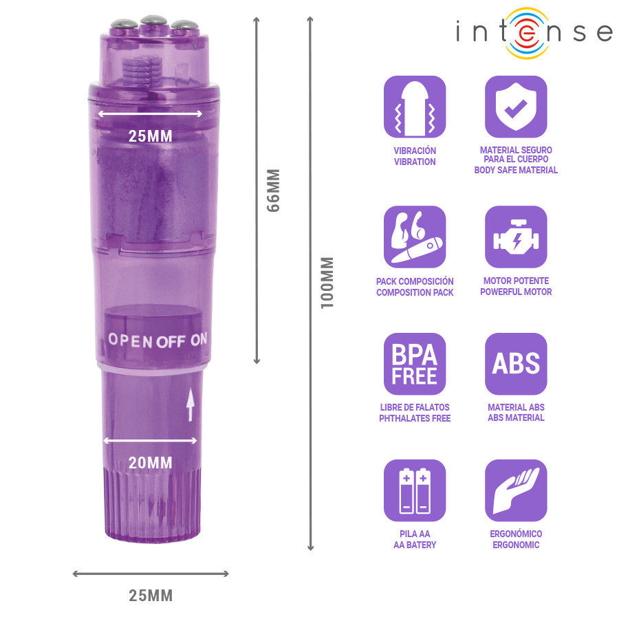 INTENSE - KURT MINI MASSAGER WITH 4 INTERCHANGEABLE HEADS PURPLE - Imagem de 5