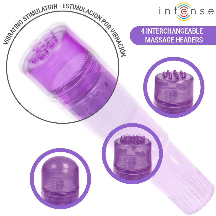 INTENSE - KURT MINI MASSAGER WITH 4 INTERCHANGEABLE HEADS PURPLE - Imagem de 3