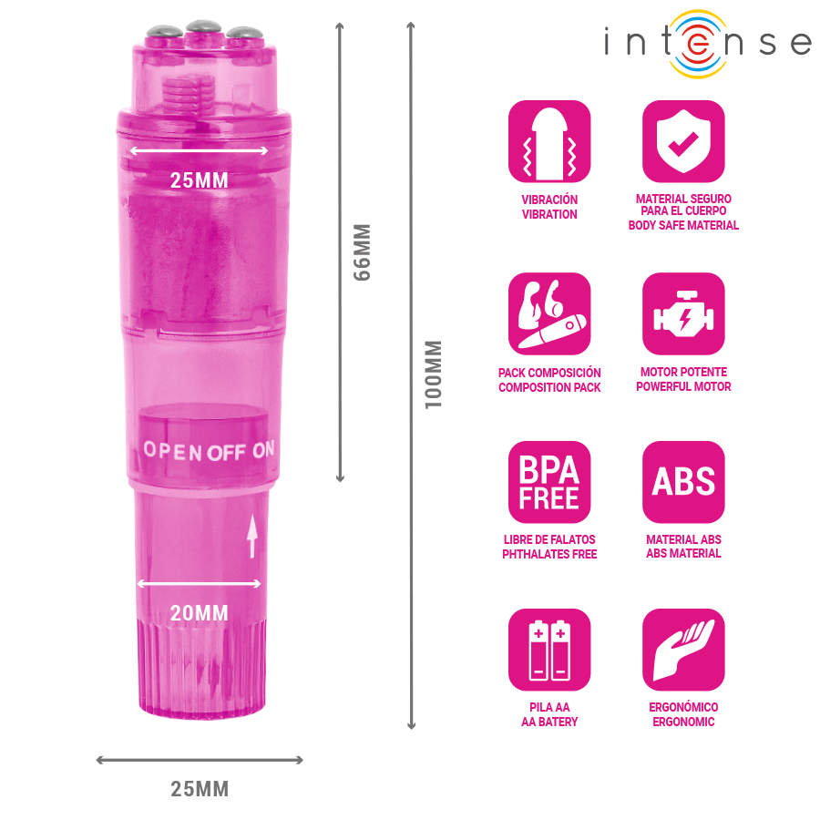 INTENSE - KURT MINI MASSAGER WITH 4 INTERCHANGEABLE HEADS PINK - Imagem de 5