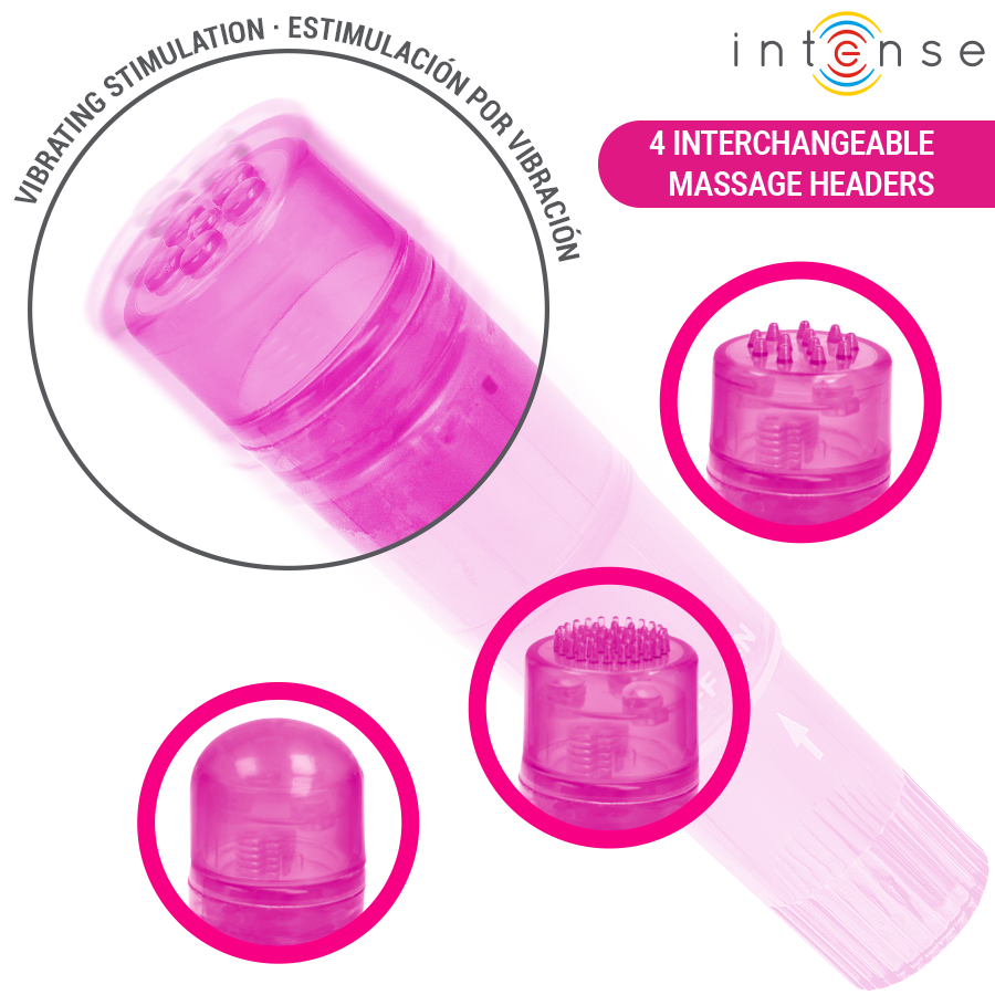 INTENSE - KURT MINI MASSAGER WITH 4 INTERCHANGEABLE HEADS PINK - Imagem de 3