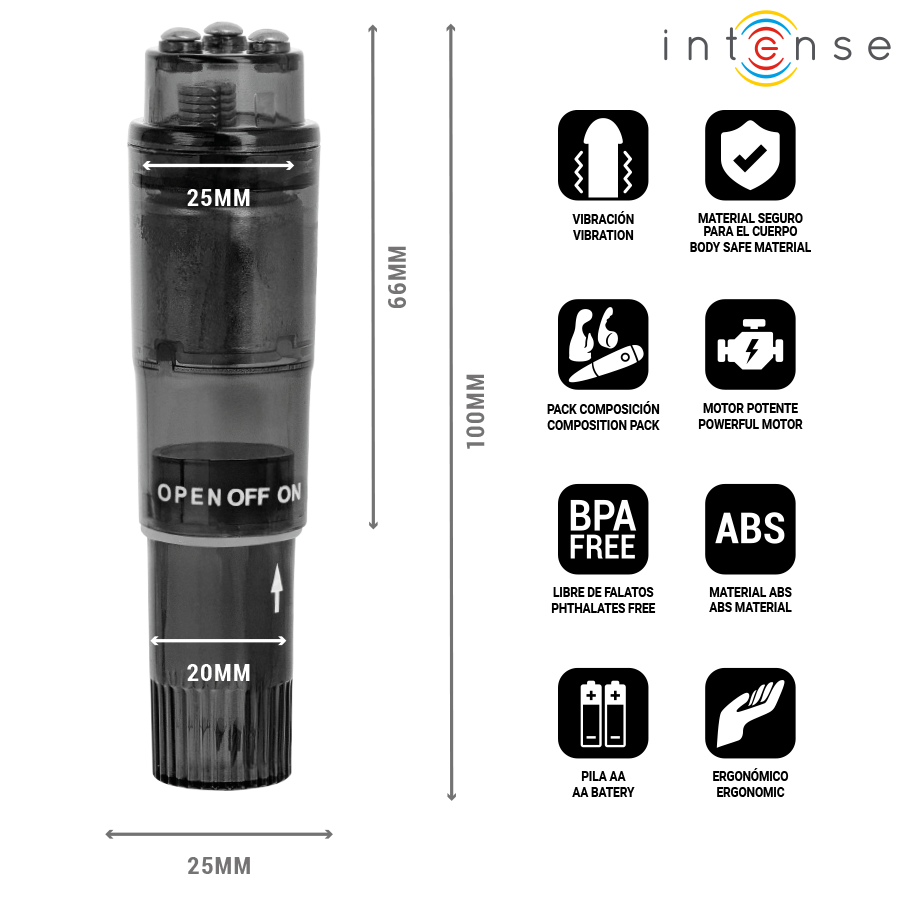 INTENSE - KURT MINI MASSAGER WITH 4 INTERCHANGEABLE HEADS BLACK - Imagem de 5