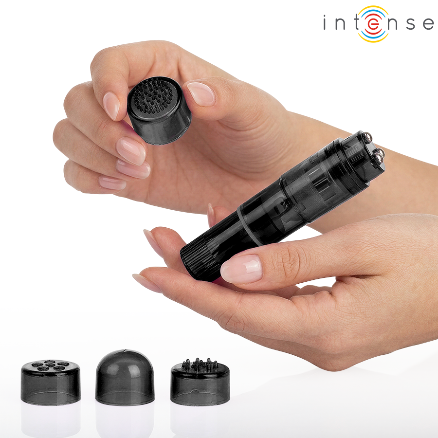 INTENSE - KURT MINI MASSAGER WITH 4 INTERCHANGEABLE HEADS BLACK - Imagem de 2
