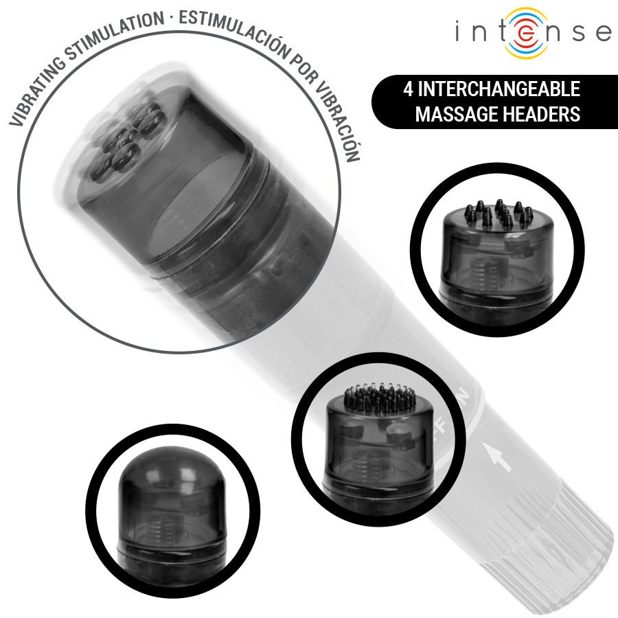 INTENSE - KURT MINI MASSAGER WITH 4 INTERCHANGEABLE HEADS BLACK - Imagem de 3
